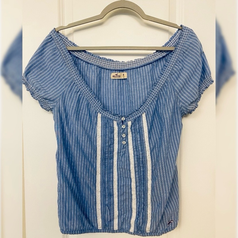 Hollister |  Striped Short Sleeve Peasant Blouse | Size M